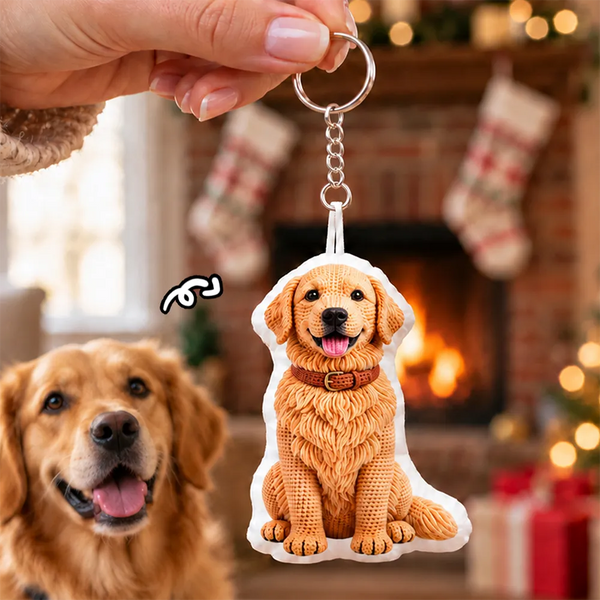 Adorable,Art Design,Christmas,Custom Photo,Pet Lovers,Photo - Crochet Pet - Dog Cat Gift For Pet Lover - Personalized Custom Photo Crochet Doll Effect Plush Keychain