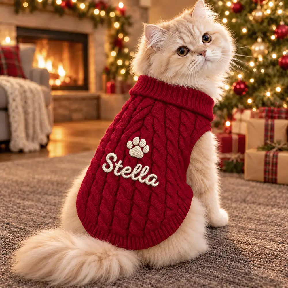 Adorable,Christmas,Custom Text,Pet Lovers - Dog Cat Lover First Year Pet Parents - Personalized Warm And Festive Knit Sweater