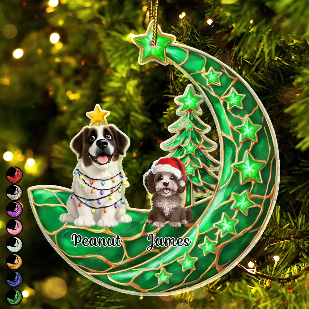 Dog Lovers,Dog Mom,Dog Dad,Dog Couple,Love,Christmas,Pet Lovers,Pet Mom,Pet Dad,Pet Couple,Cat Lovers,Cat Mom,Cat Dad,Cat Couple - Dog Cat Sitting With Stars 3D Effect - Personalized Custom Shaped Acrylic Ornament