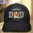 Dog Lovers,Dog Dad,Happy,Pet Lovers,Pet Dad,Pet Mom,Dog Mom - Dog Dad Dog Mom 3D Effect - Embroidery Text Effect Printed, Personalized Vintage Washed Denim Cap