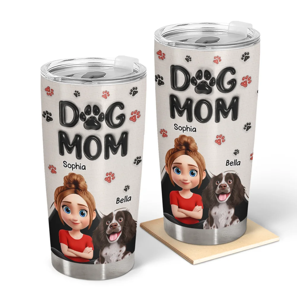 Dog Dad Dog Mom Pawprints 3D Effect - Personalized Tumbler
