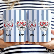 Dog Lovers, Happy - Dog Lover Red Eye Glasses - Personalized White Edge-to-Edge Muga