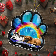 Christmas,Top Market,Pet Lovers,Pet Mom,Pet Dad,Dog Lovers,Dog Mom,Dog Dad,Happy - Dog Lying On Pawprint - Personalized Custom Shaped Acrylic Ornament