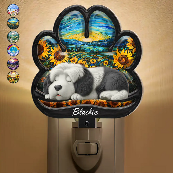 Christmas,Pet Lovers,Pet Mom,Pet Dad,Dog Lovers,Dog Mom,Dog Dad,Happy - Dog Lying On Pawprint - Personalized Plug-in Night Light