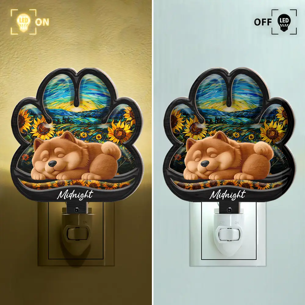 Christmas,Pet Lovers,Pet Mom,Pet Dad,Dog Lovers,Dog Mom,Dog Dad,Happy - Dog Lying On Pawprint - Personalized Plug-in Night Light