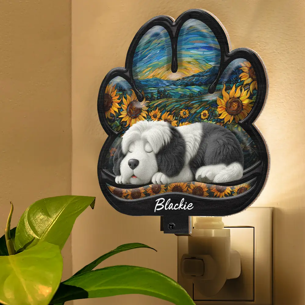 Christmas,Pet Lovers,Pet Mom,Pet Dad,Dog Lovers,Dog Mom,Dog Dad,Happy - Dog Lying On Pawprint - Personalized Plug-in Night Light