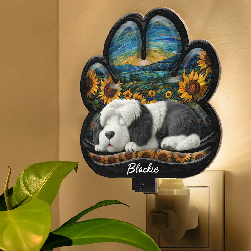Christmas,Pet Lovers,Pet Mom,Pet Dad,Dog Lovers,Dog Mom,Dog Dad,Happy - Dog Lying On Pawprint - Personalized Plug-in Night Light