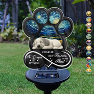 Memorial,Dog Lovers,Dog Mom,Dog Dad,Dog Couple,Non-Eng,Vector,Sympathetic - Dog Lying On Pawprint - Personalized Solar Light