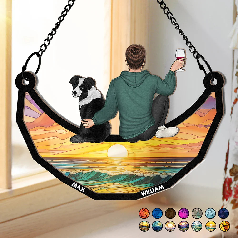 Dog Mom Cat Mom Dog Dad Cat Dad - Personalized Window Hanging Suncatcher Ornament