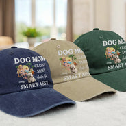 Pet Lovers,Pet Mom,Dog Lovers,Cat Lovers,Funny - Dog Mom Classy Sassy Faux Embroidery Effect - Personalized Vintage Washed Denim Cap
