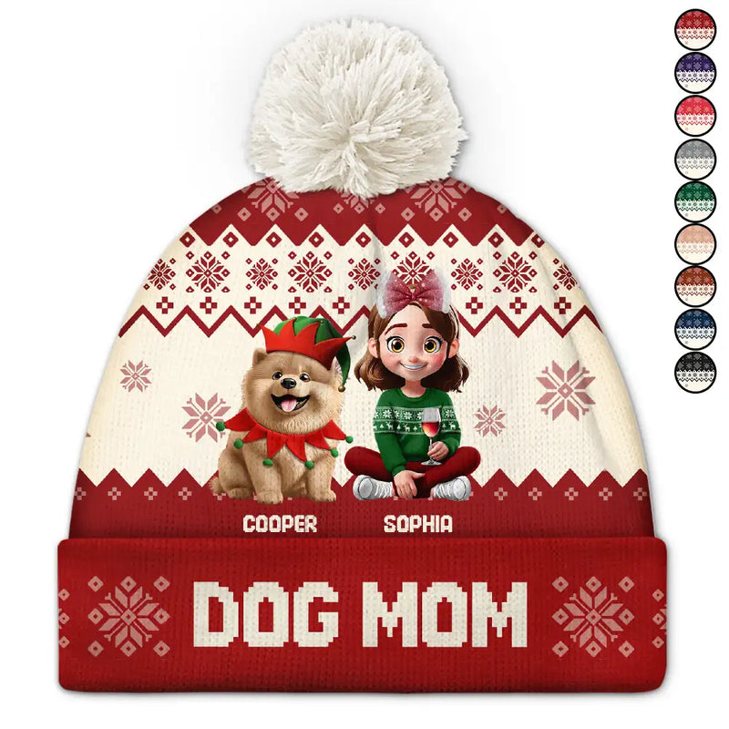 Pet Lovers,Pet Mom,Pet Dad,Dog Lovers,Dog Mom,Dog Dad,Happy,Christmas,Top Market - Dog Mom Dog Dad Christmas - Personalized Bobble Beanie Hat