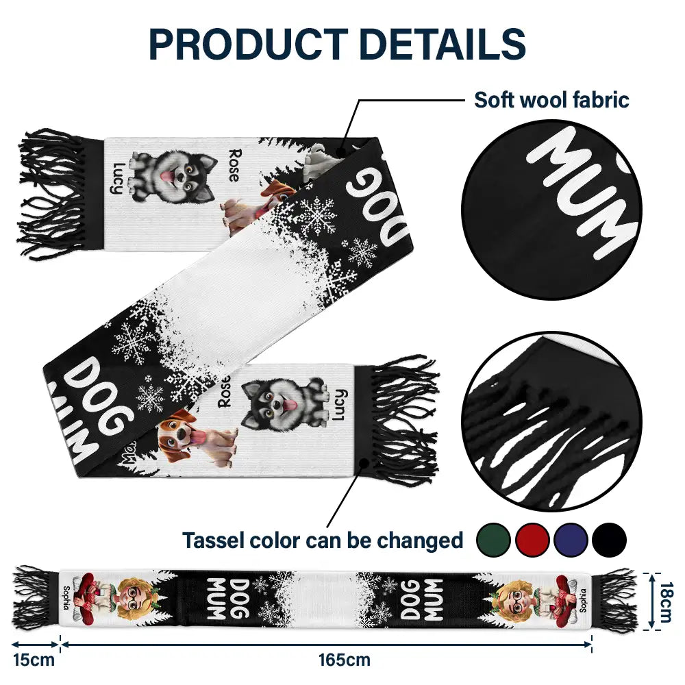 Gift For Yourself,Gift For Women,Gift For Men,Christmas,Happy,Dog Lovers,Dog Mom,Dog Dad - Dog Mom Dog Dad Christmas - Personalized Wool Scarf With Tassel