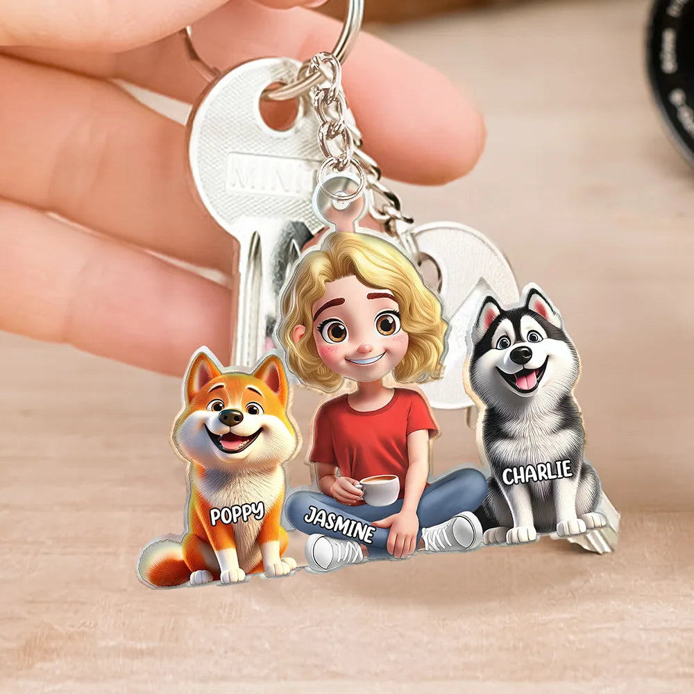 Dog Mom Dog Dad Dog Couple 3D Effect - Personalized Cutout Acrylic Keychain