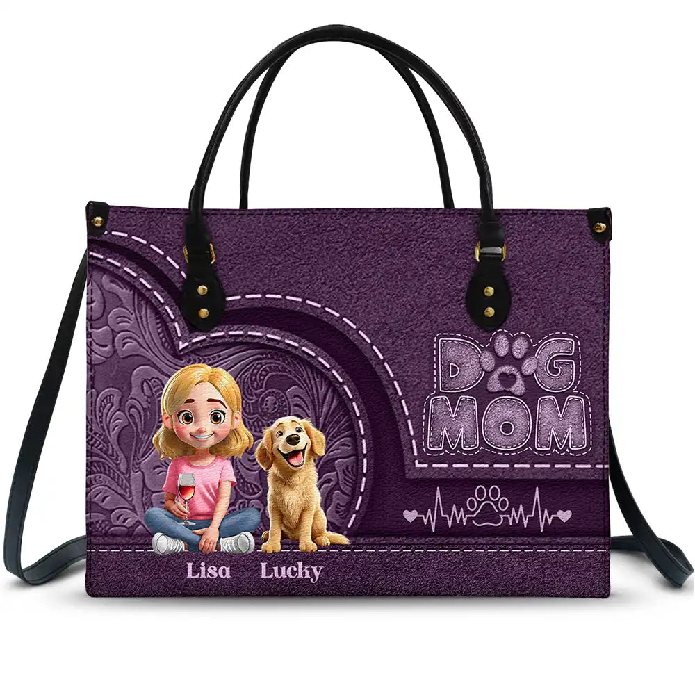 Dog Mom Mum 3D Effect - Personalized Leather Bag
