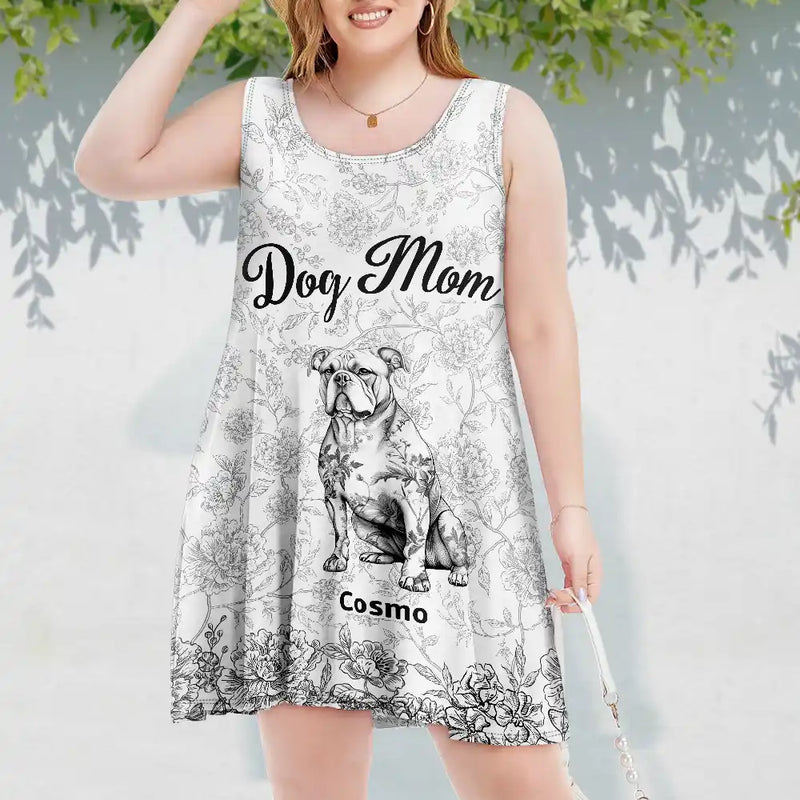 Happy, Pet Lovers, Pet Mom, Dog Lovers, Dog Mom, Beach - Dog Mom Toile De Jouy Style - Personalized Sleeveless Tank Dress