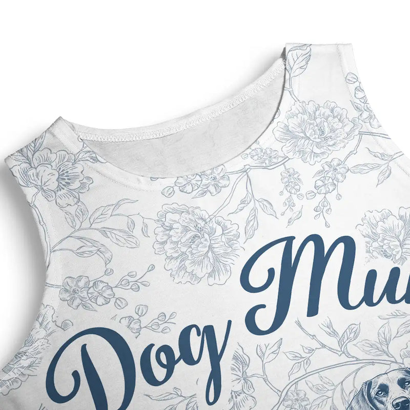 Happy, Pet Lovers, Pet Mom, Dog Lovers, Dog Mom, Beach - Dog Mom Toile De Jouy Style - Personalized Sleeveless Tank Dress