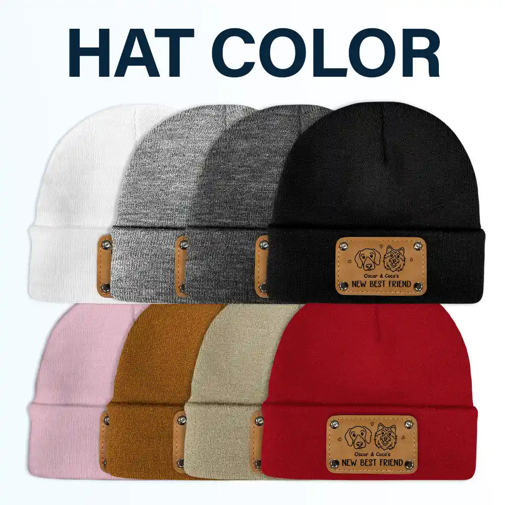 Dog Lovers,Dog Mom,Dog Dad,Dog Couple,New baby,New Dad,New Mom,Happy,Top Market - Dog New Best Friend New Baby - Personalized Beanie With Leather Patch