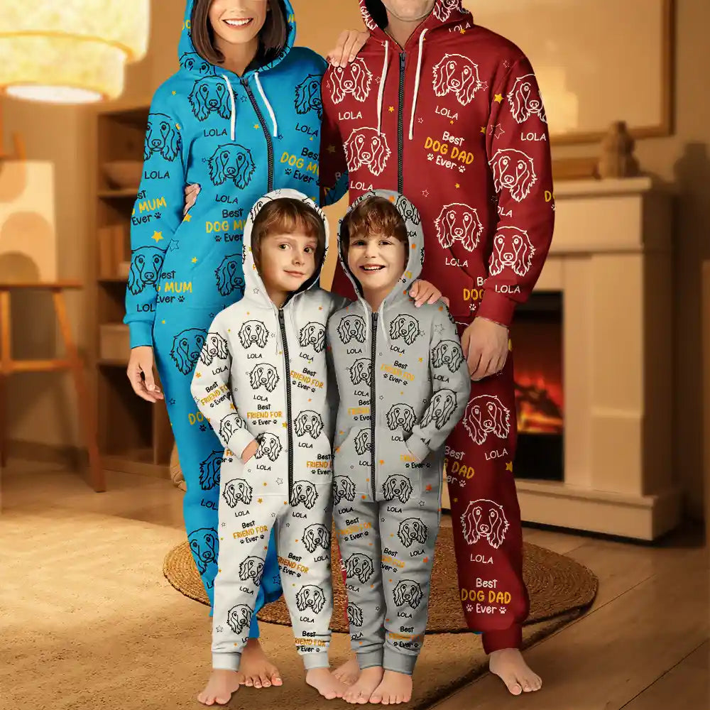 Dog Lovers,Happy - Dogs Face Line Sketch Best Dog Mum Ever - Personalized Overall Onesie Hooded Jumpsuit