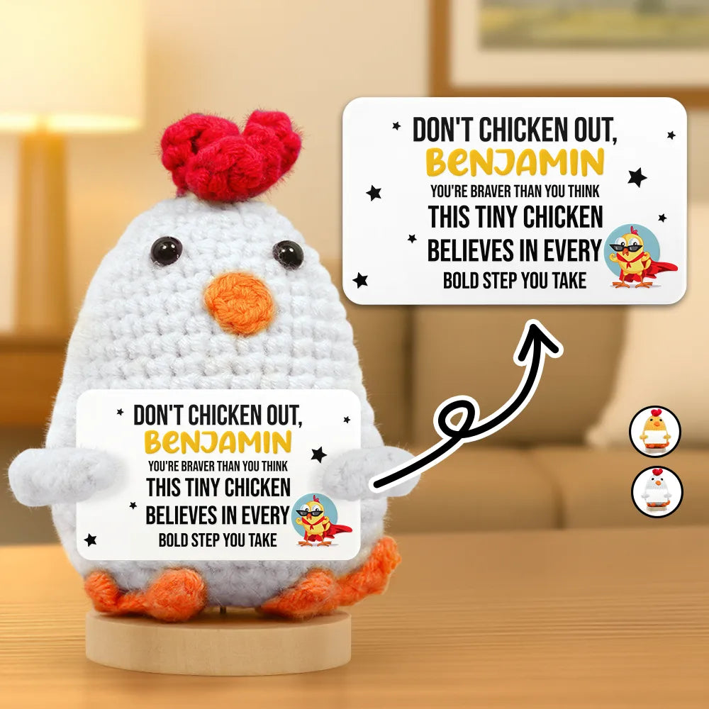 Don't Chicken Out You're Braver Than You Think - Personalized Doll Crochet With Custom Card