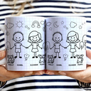 Gift For Couples,Gift For Husband,Gift For Wife,Gift For Boyfriend,Gift For Girlfriend,Dog Lovers,Dog Couple,Cat Lovers,Cat Couple,Pet Lovers,Pet Couple,Love - Doodle Stick Figure Couple With Dog Cat - Personalized White Edge-to-Edge Mug