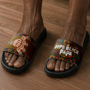 Gift For Father,Afro Dad,Summer,Top Market,Adorable,Icon - Dope Black Dad Grandpa Fist Bumps - Personalized Unisex Slides