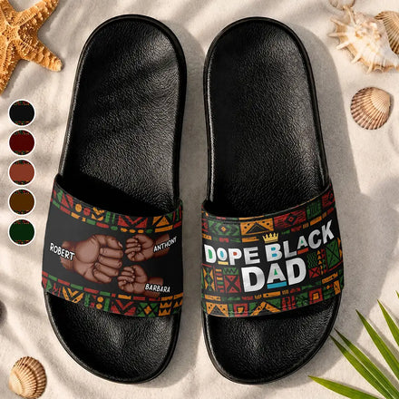 Dope Black Dad Grandpa Fist Bumps - Personalized Unisex Slides
