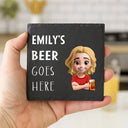 Gift For Couples, Funny - Drink Goes Here 3D Effect Couple - Personalized Slate Coaster
