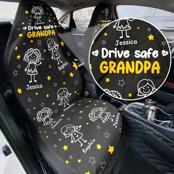 Gift For Grandpa, Gift For Father, Love, Happy - Drive Safe Grandpa Dad Kids Pet - Personalized Car Seat Cover