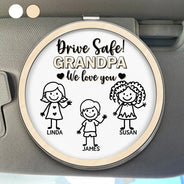 Gift For Grandpa,Gift For Grandma,Gift For Grandparents,Gift For Mother,Gift For Father,Christmas,Happy,Stick Figure - Drive Safe Grandpa Daddy Kid Stick Figures - Personalized Custom Shaped Acrylic Car Visor Clip
