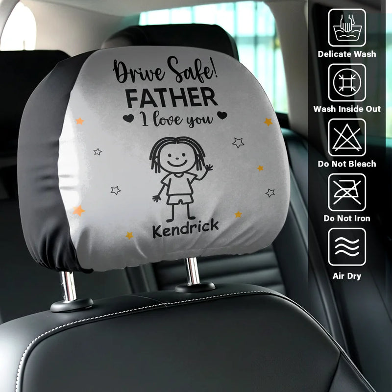Gift For Grandpa,Gift For Father,Funny - Drive Safe Grandpa Daddy Kid Stick Figures - Personalized Car Headrest Covers