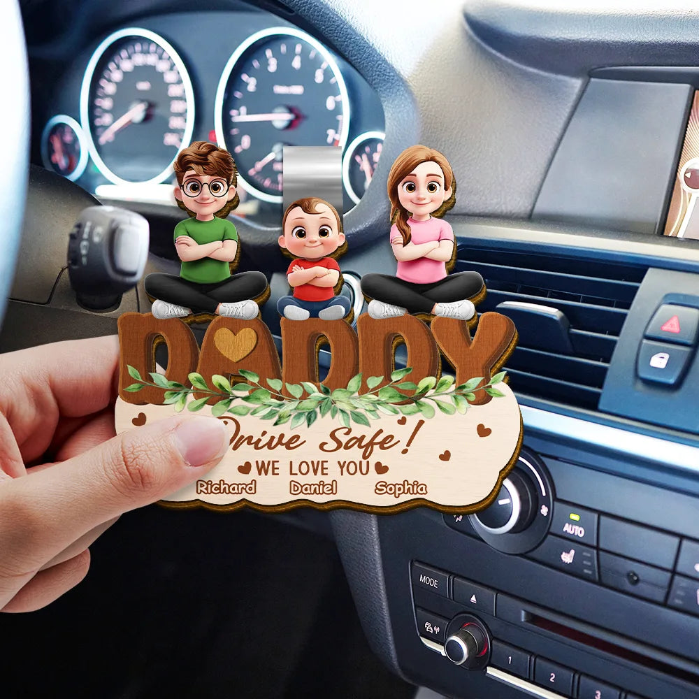 Gift For Grandpa,Gift For Grandma,Gift For Father,Gift For Mother,Love - Drive Safe We Love You Cute Cross Arms Kids - Personalized Custom Shaped Car Visor Clip