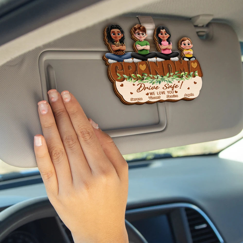 Gift For Grandpa,Gift For Grandma,Gift For Father,Gift For Mother,Love - Drive Safe We Love You Cute Cross Arms Kids - Personalized Custom Shaped Car Visor Clip