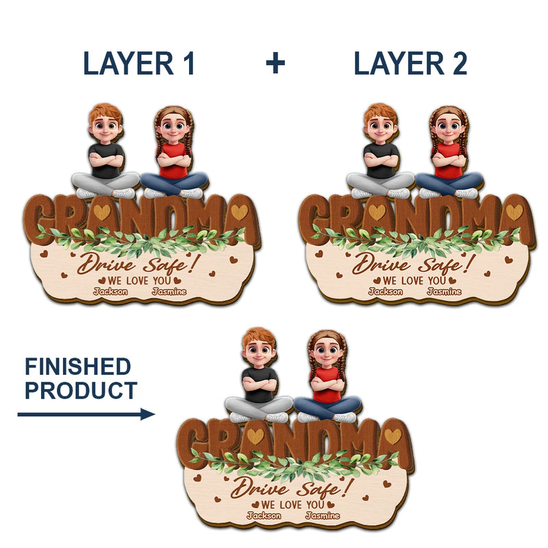 Gift For Grandpa,Gift For Grandma,Gift For Father,Gift For Mother,Love - Drive Safe We Love You Cute Cross Arms Kids - Personalized Custom Shaped Car Visor Clip