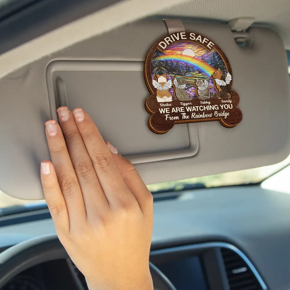 Love, Memorial, Dog Lovers, Cat Lovers, Pet Lovers - Drive Safe We're Watching You Dog Cat Memorial - Personalized Custom Shaped Car Visor Clip