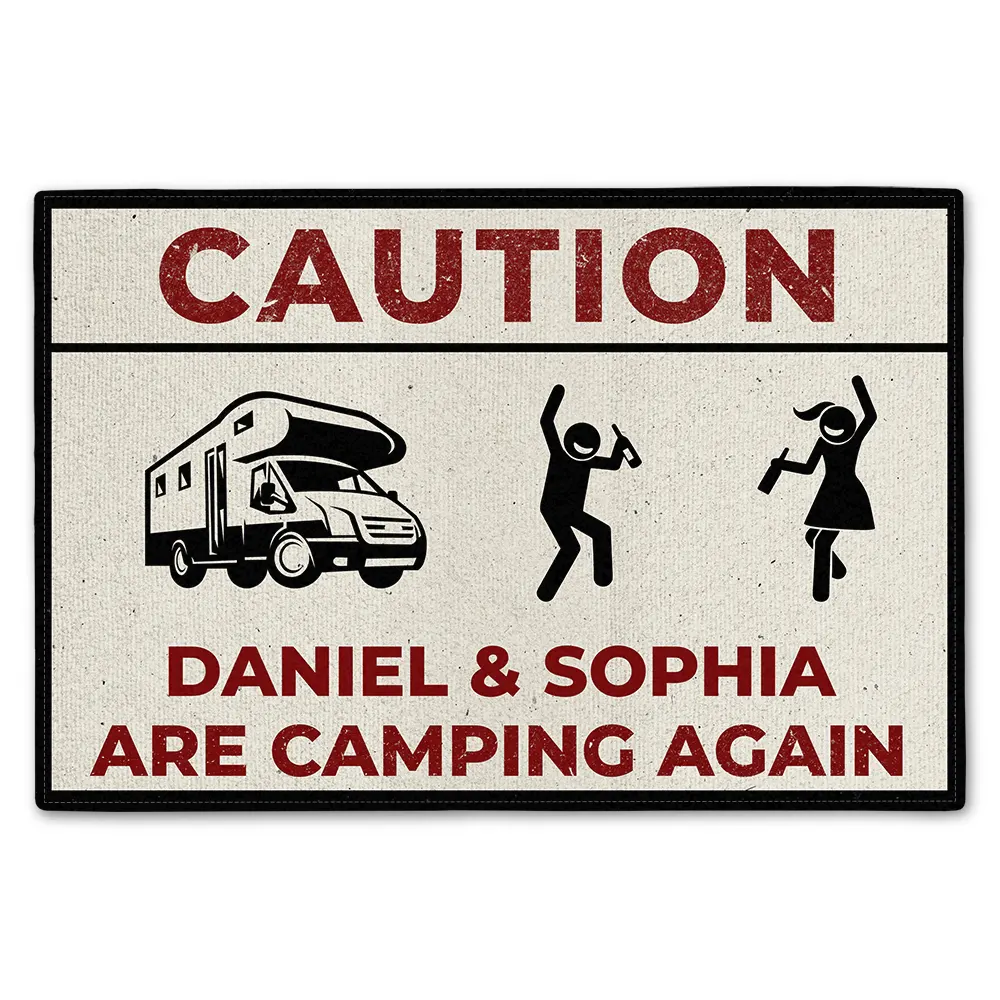 Drunk Stick Figure We Are Camping Again - Personalized Doormat
