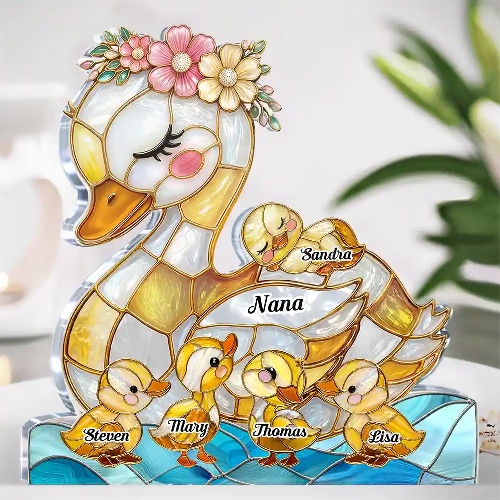 Gift For Grandma,Gift For Mother,Love - Duck Mother Ducklings Stained Glass Effect Mom Grandma - Personalized Custom Shaped Acrylic Plaque