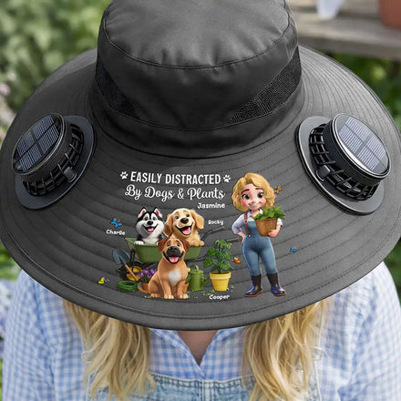 Easily Distracted By Dogs And Plants - Personalized Solar Fan Hat