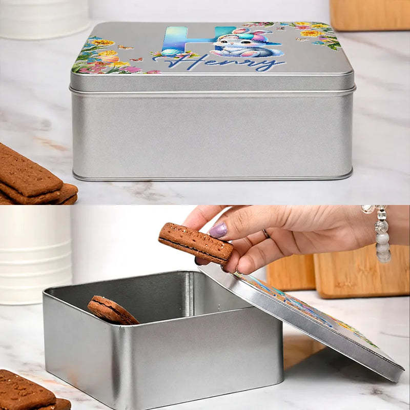 Easter,Happy,Gift For Kids,Parents - Easter Bunny Alphabet Letters - Personalized Metal Biscuit Tin