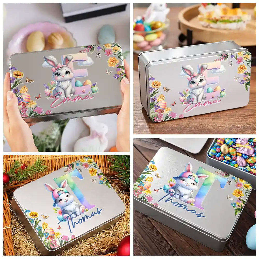 Easter,Happy,Gift For Kids,Parents - Easter Bunny Alphabet Letters - Personalized Metal Biscuit Tin