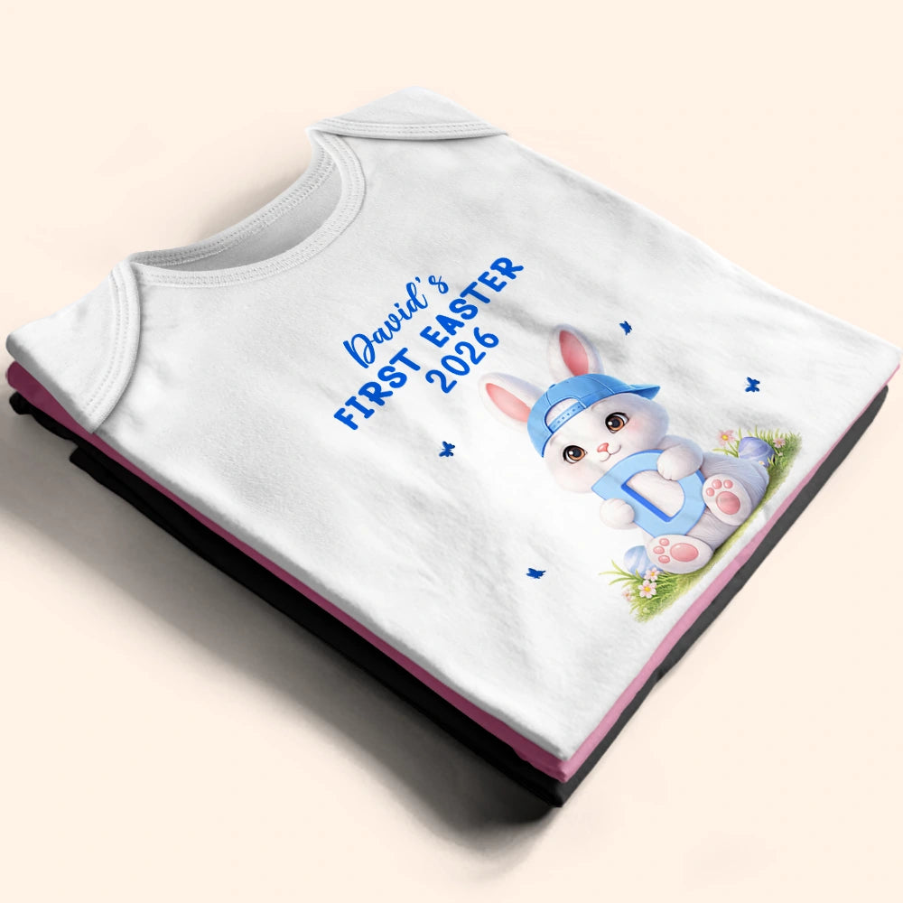 Easter,Happy,Gift For Kids,Parent - Easter Bunny Holding Alphabet Letter - Personalized Baby Onesie