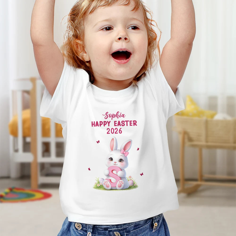 Easter,Happy,Gift For Kids,Parent - Easter Bunny Holding Alphabet Letter - Personalized Baby Onesie
