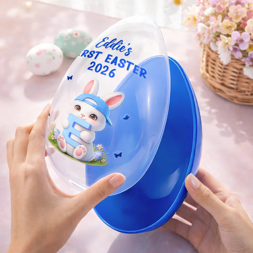 Gift For Kids, Grandma - Grandkids, Gift For Grandkids, Dad - Children, Mom - Children, Easter, Happy - Easter Bunny Holding Alphabet Letter - Personalized Fillable Egg