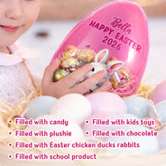 Gift For Kids, Grandma - Grandkids, Gift For Grandkids, Dad - Children, Mom - Children, Easter, Happy - Easter Bunny Holding Alphabet Letter - Personalized Fillable Egg