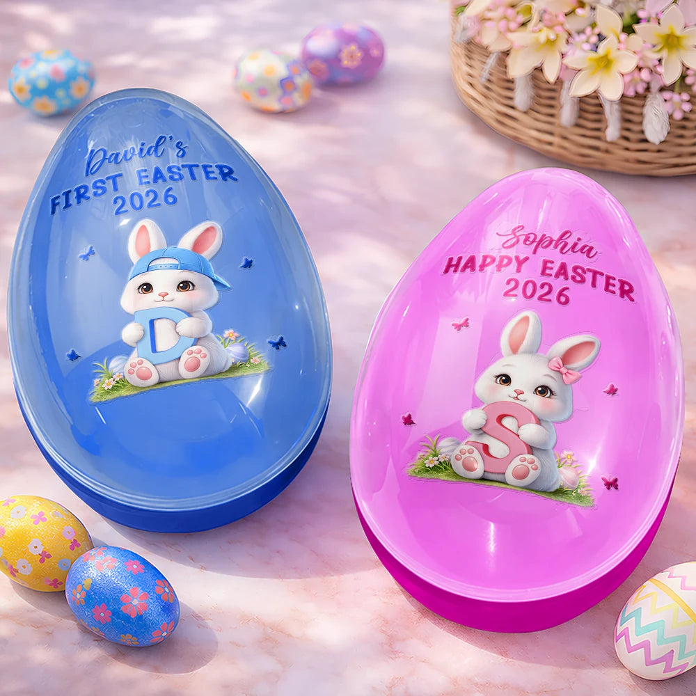 Gift For Kids, Grandma - Grandkids, Gift For Grandkids, Dad - Children, Mom - Children, Easter, Happy - Easter Bunny Holding Alphabet Letter - Personalized Fillable Egg