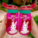 Gift For Kids,Grandma - Grandkids,Gift For Grandkids,Dad - Children,Mom - Children,Easter,Happy - Easter Bunny Holding Alphabet Letter - Personalized Kids Water Bottle With Straw