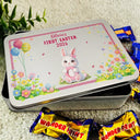 Gift For Kids,Grandma - Grandkids,Gift For Grandkids,Dad - Children,Mom - Children,Easter,Happy - Easter Bunny Holding Alphabet Letter - Personalized Metal Biscuit Tin