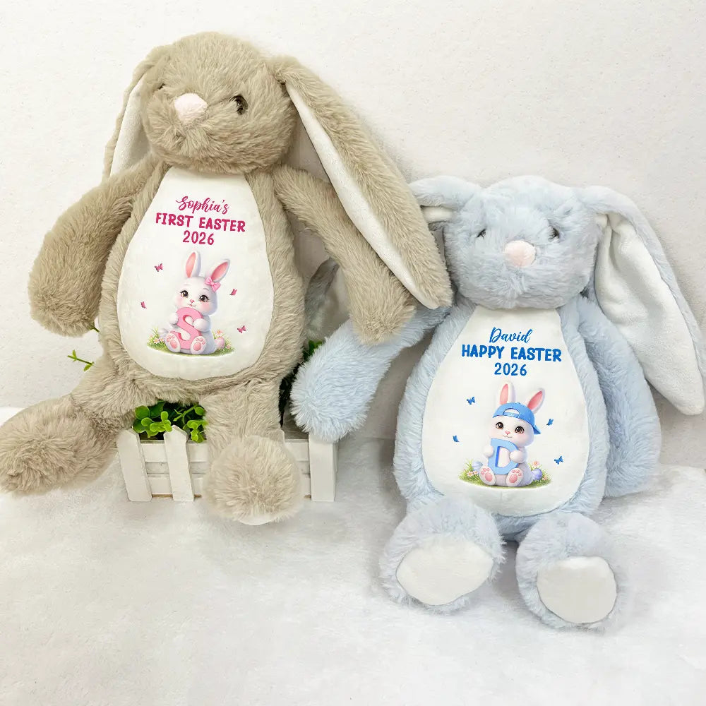 Gift For Kids,Grandma - Grandkids,Gift For Grandkids,Dad - Children,Mom - Children,Easter,Happy - Easter Bunny Holding Alphabet Letter - Personalized Soft Toy Bunny
