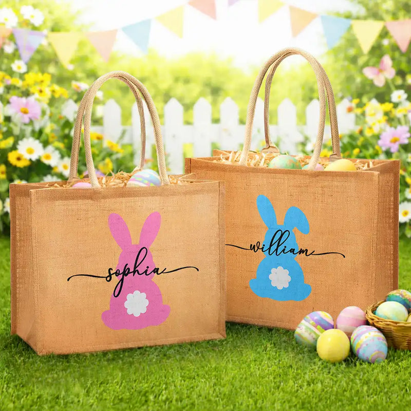 Easter, Happy, Gift For Kids, Parents - Easter Egg Hunt - Personalized Jute Beach Bag