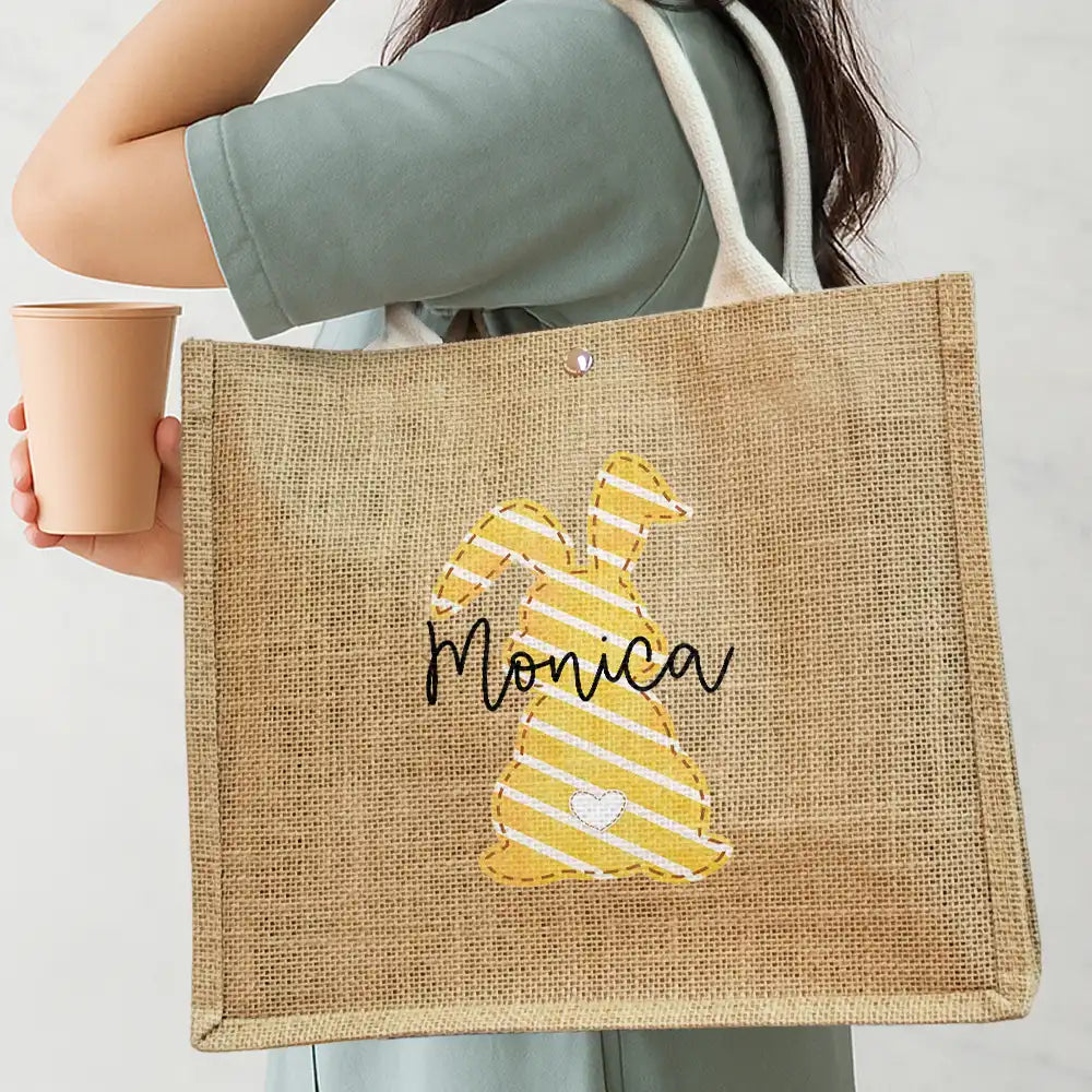 Easter, Happy, Gift For Kids, Parents - Easter Egg Hunt - Personalized Jute Beach Bag