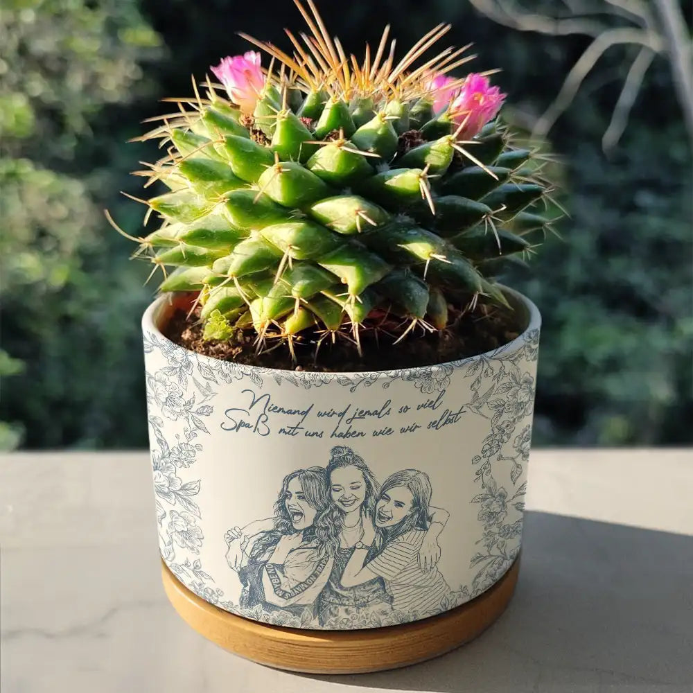 Gift For Sisters,Gift For Sibling,Gift For Bestie,Old Best friends,Gift For Women - Eigenes Foto Als Bleistiftskizze Wahre Freundschaft Ist Eine Reise Ohne Ende - Personalisierter Keramik-Blumentopf